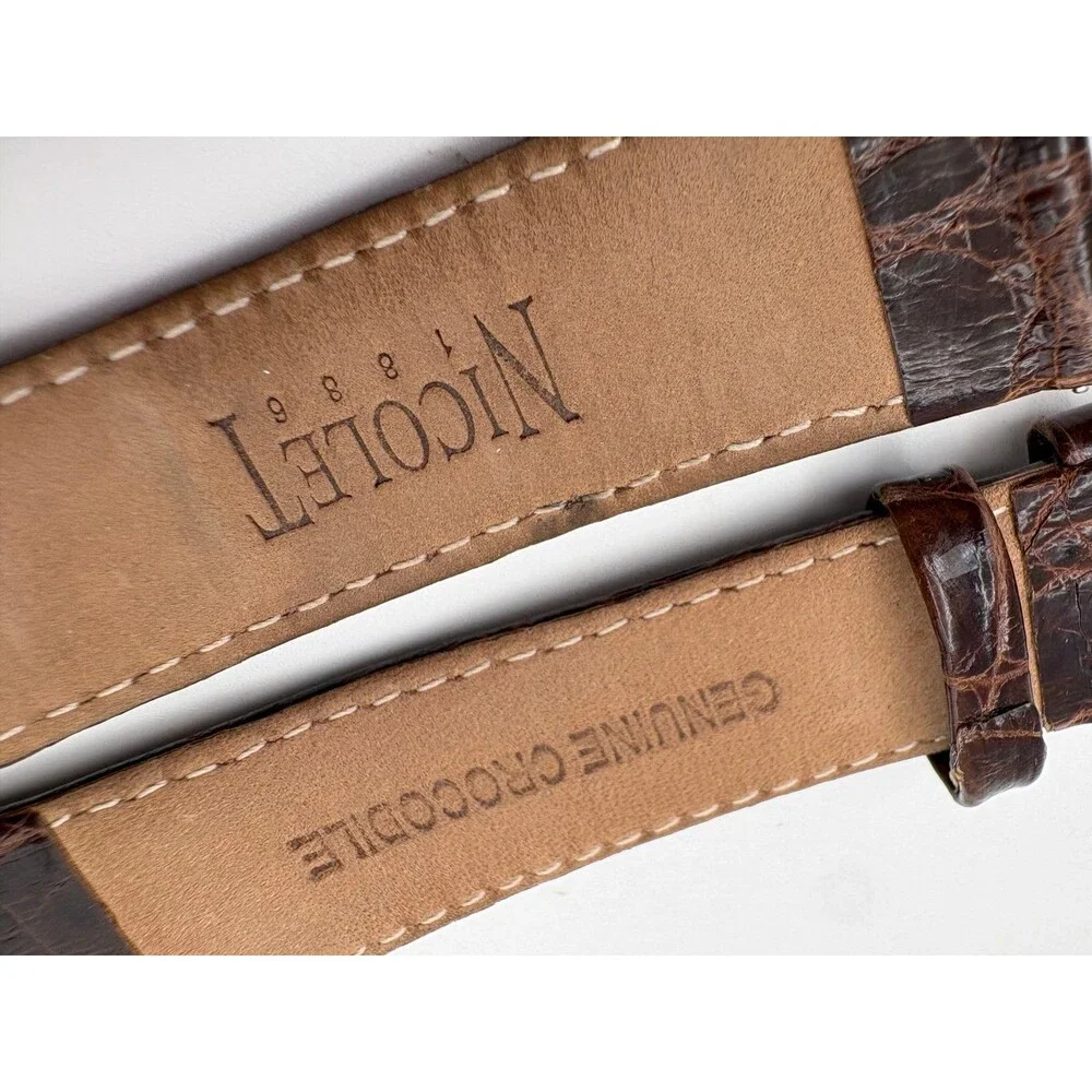 Nicolet 1886 Genuine Crocodile Watch Strap - Brown Leather Quick-Release